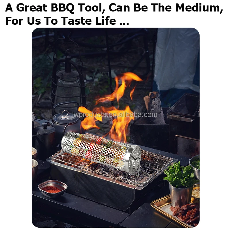 Barbecue Cylinder Rolling Mesh Net Tube Barbeque Accessories Camping