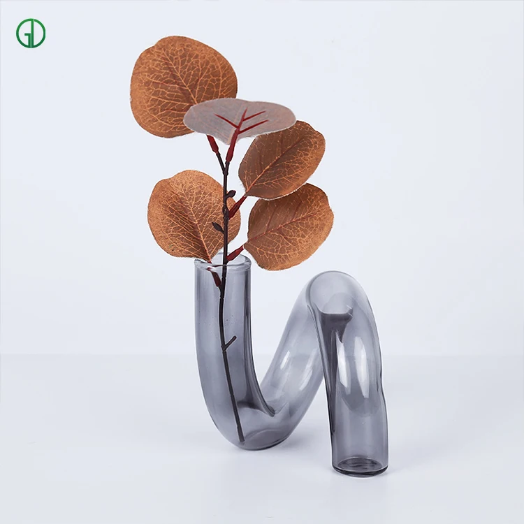 Creative Irregular Curving Tube Glass Vase Household Art Decoration Colored Hand Made Candlestick Glass Vase Flower Vase