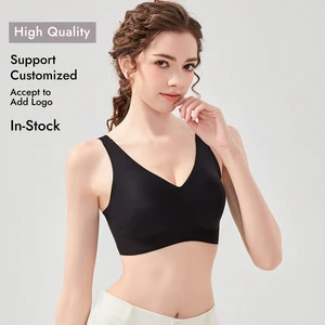 2026 Hot Style Wireless Custom Full Cup Nylon Spandex Lady V Neck Push up Seamless Soft Sport Bra Padded No Show Bralettes
