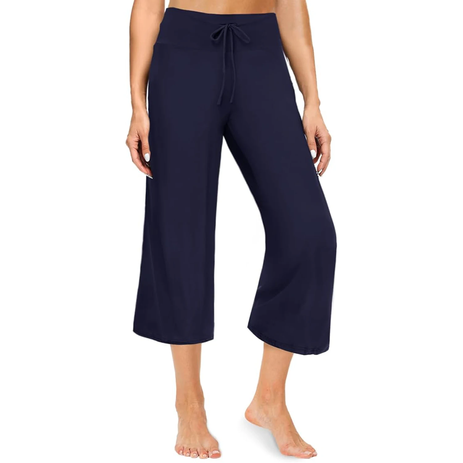 Women's Comfortable Polyester Capri Pants High Flat Loose Fit Breathable Summer Casual Lounge Sweatpants Custom Wide Leg Pants