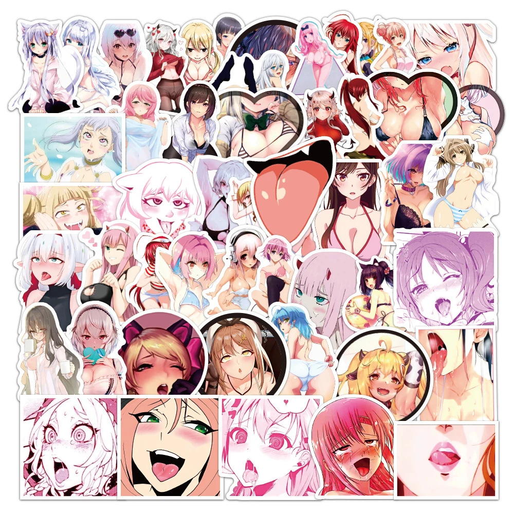 Ahegao Сексуальная аниме девушка наклейки для взрослых мужчин и женщин черный и белый бутылка воды компьютер мобильный телефон мотоцикл скейтборд кровать