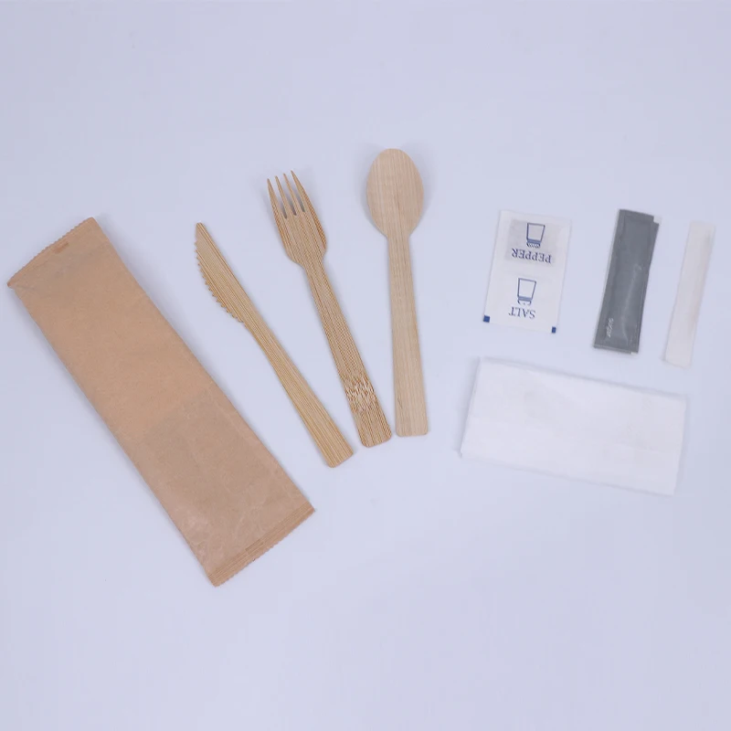 Eco Friendly Customize Sustainable Biodegradable Reusable Airline Cutlery Pack Bamboo Knife and Fork Cutlery Set