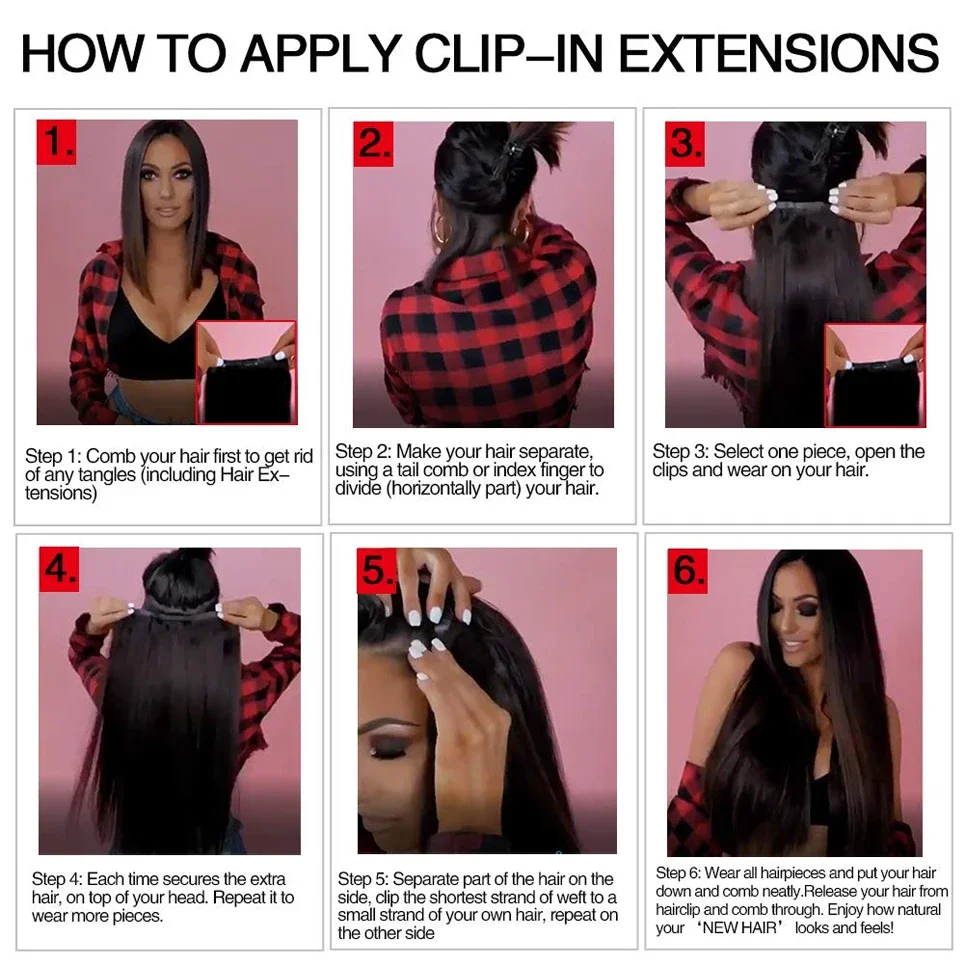 Clip in Hair Extension Human Hair 120G Natural Black Color Straight Brazilian Remy Hair for Women_voghion.com