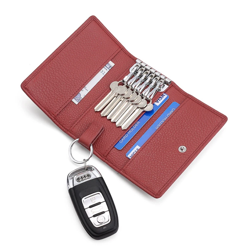 Custom Key Holder Case Multifunctional Genuine Leather Trifold Key Wallet