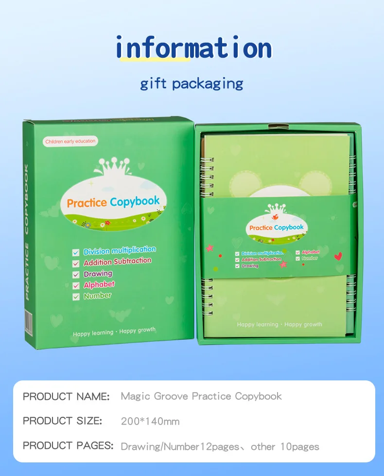 5 Pieces Magic Practice Copybook for Kids Reusable Handwriting Copybook Grooved Writing Book for Kids Age 3-8