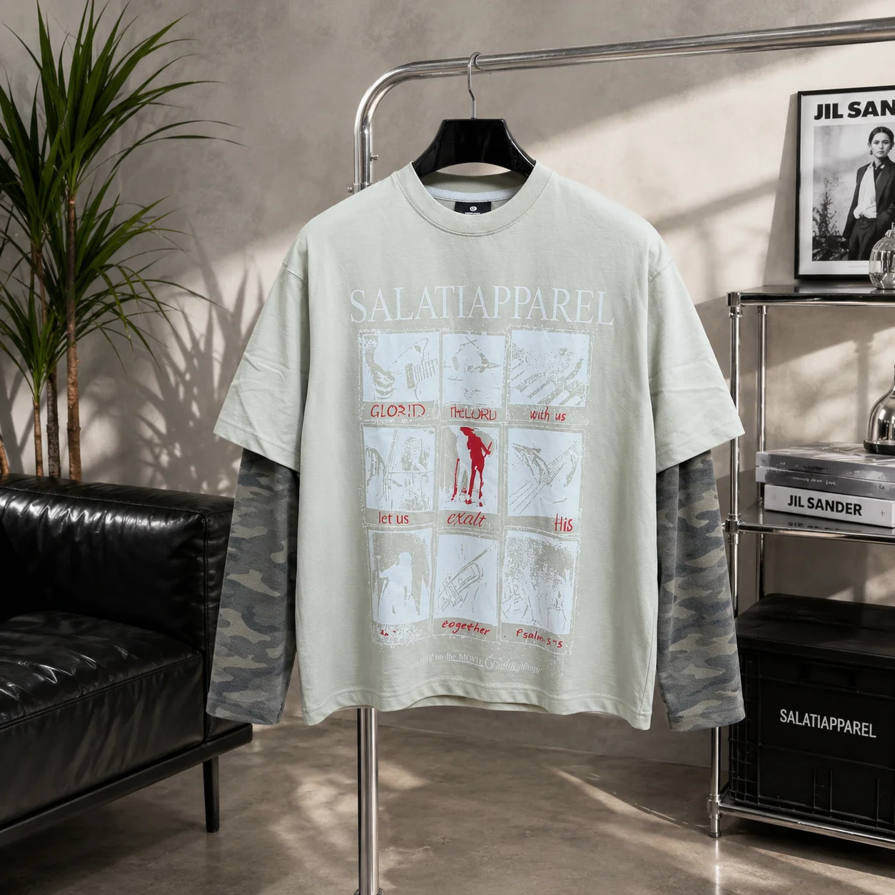 Custom Pullover Digital Printing Logo Men's T-Shirts Fake-Two-Piece Camouflage Long-Sleeved Loose Distressed Tops Shirts for Man gallery 4