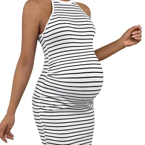 Maternity Striped Sheath Hip Stretch Vest Dress