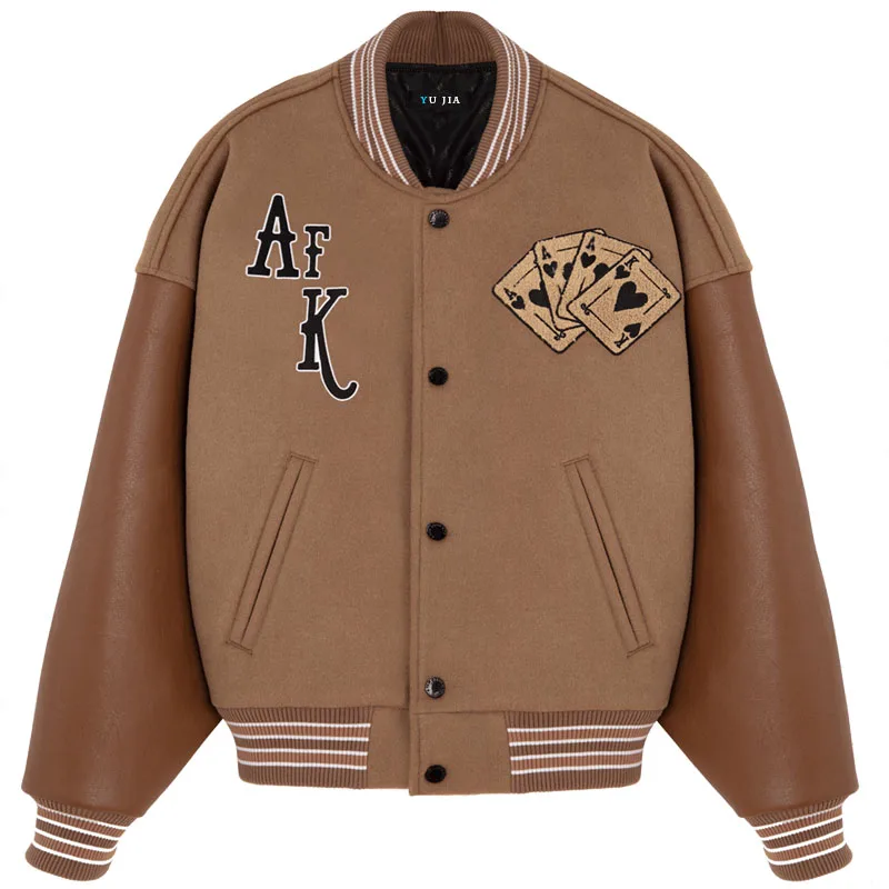 Oem Custom Embroidered Patch Logo Leather Sleeves Mens Outdoor Bomber