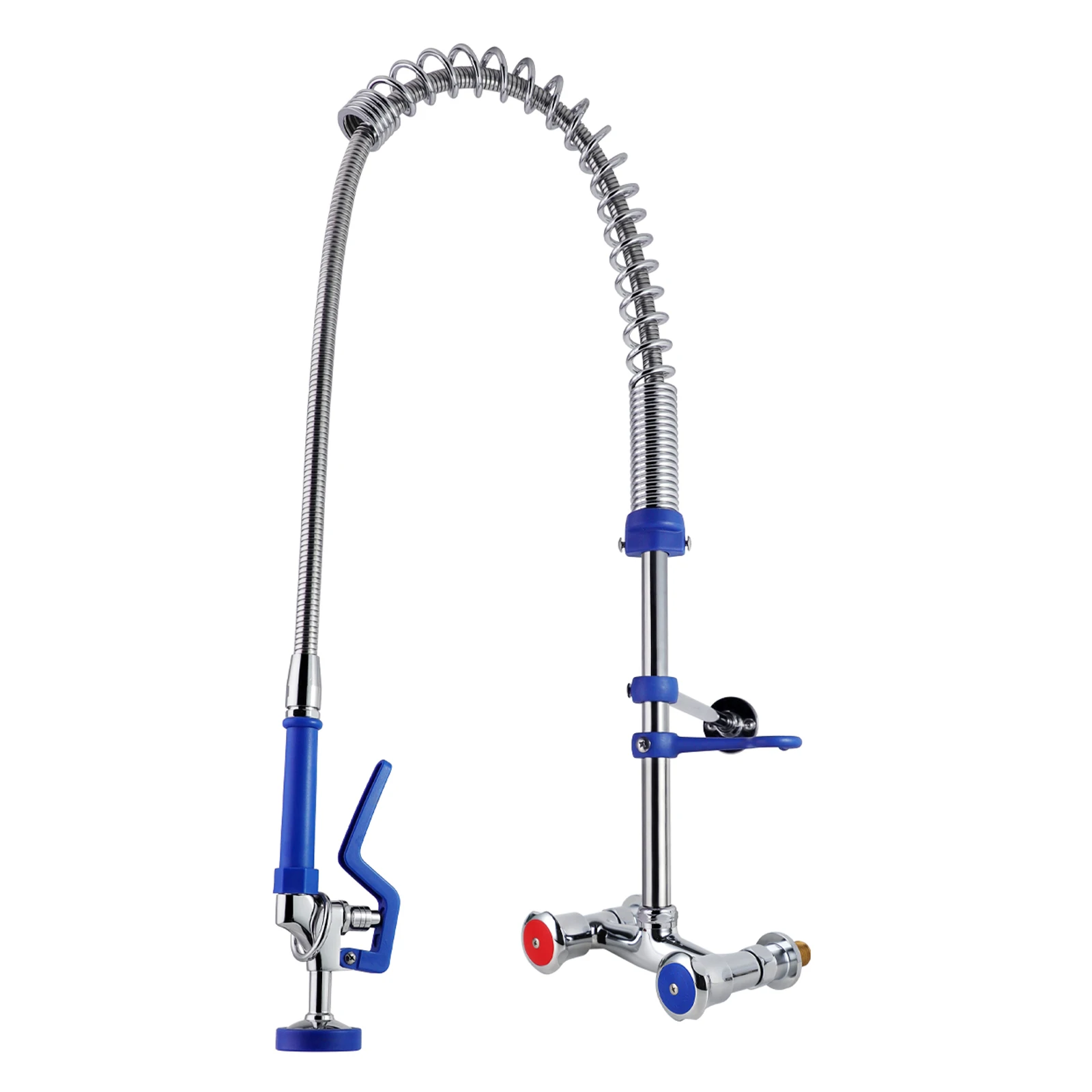 Commercial Kitchen Dual Handle Wall Mounted Spring Action Faucet EasyInstall Ceramic Valve Core Adjustable Height Pre-Rinse Unit factory