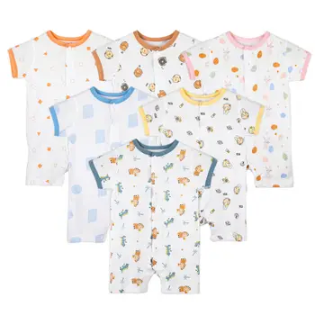 New Boys' Summer Short sleeved 100% Pure Cotton jumpsuit Girls' jumpsuit Button Baby Newborn Baby Clothing