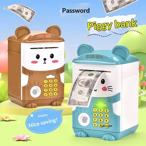 Children Piggy Bank Automatic Induction Roll Money ATM Large Capacity Intelligent Electronic Fingerprint Plastic Bear Piggy Bank