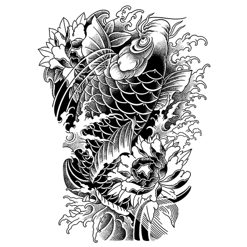 半甲フルバック タトゥーシール 防水 刺青シール ステッカー タトゥーシール 鯉 刺青シール 和柄 フェイクタトゥー 34cm×48cm