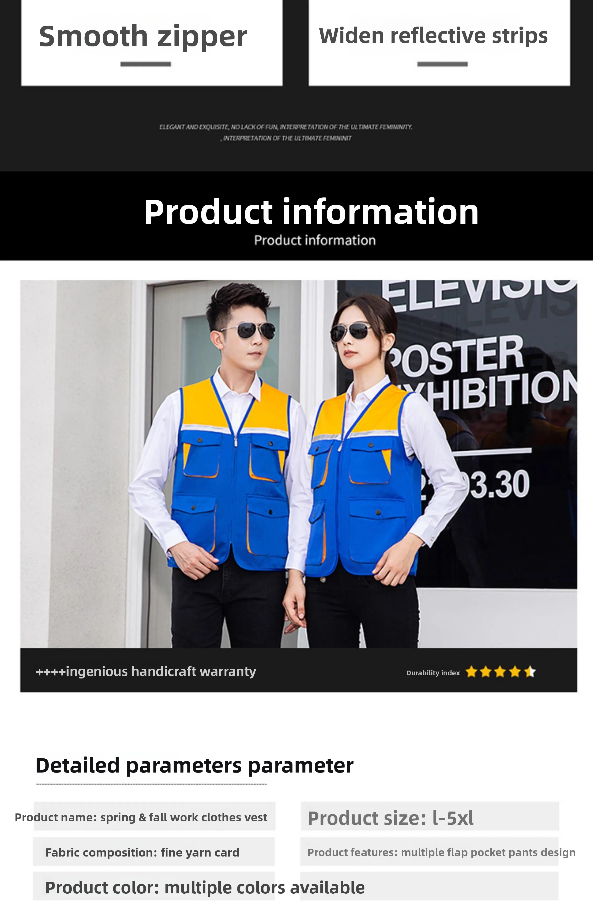 Hi-Vis Safety Work Vest with Multi-Pockets Customized Logo Reflective Clothing for Photography & Fishing