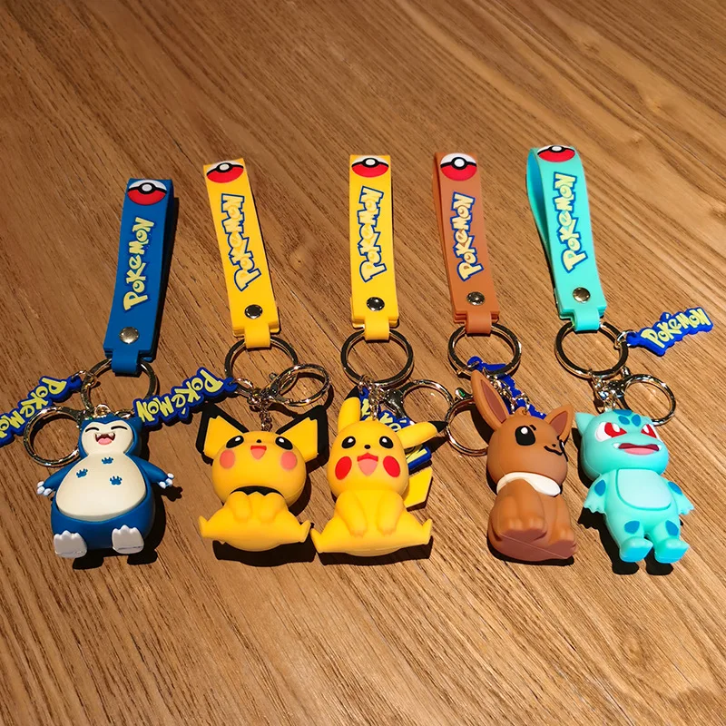 Ciondolo bambola 3D adorabile cartone animato Poke Eevee Snorlax  portachiavi personalizzato in gomma portachiavi auto accessori portachiavi  regalo per