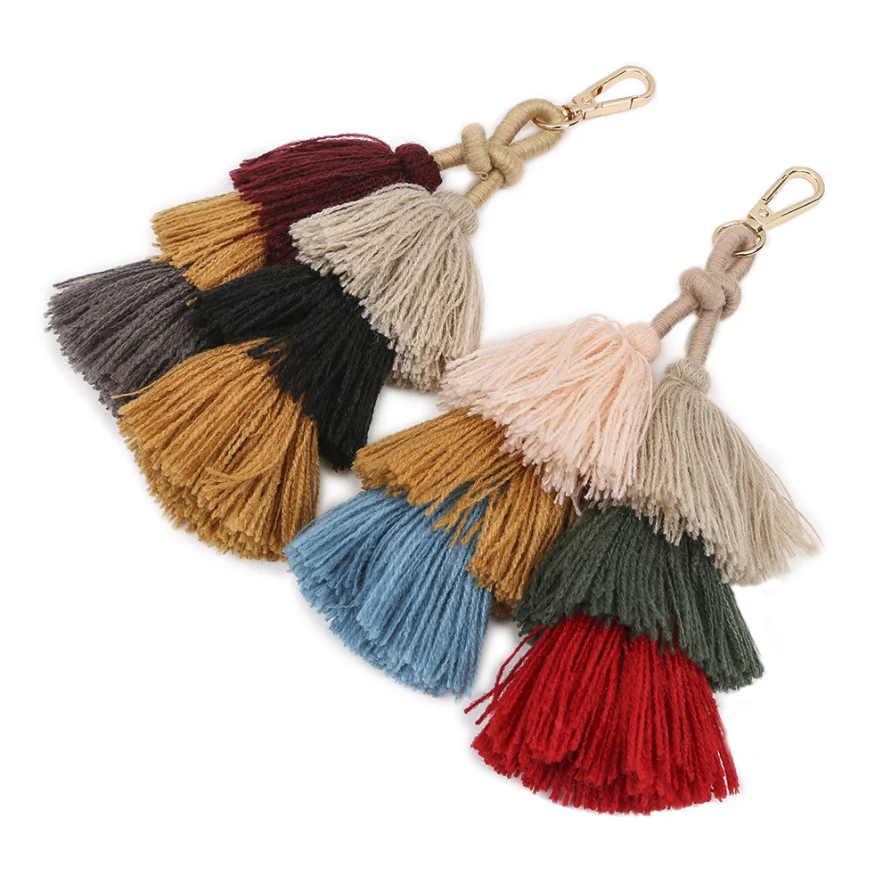 Tassel Pom Pom Key Chain Colorful Boho Charm Key Ring Fashion Accessories for Women 