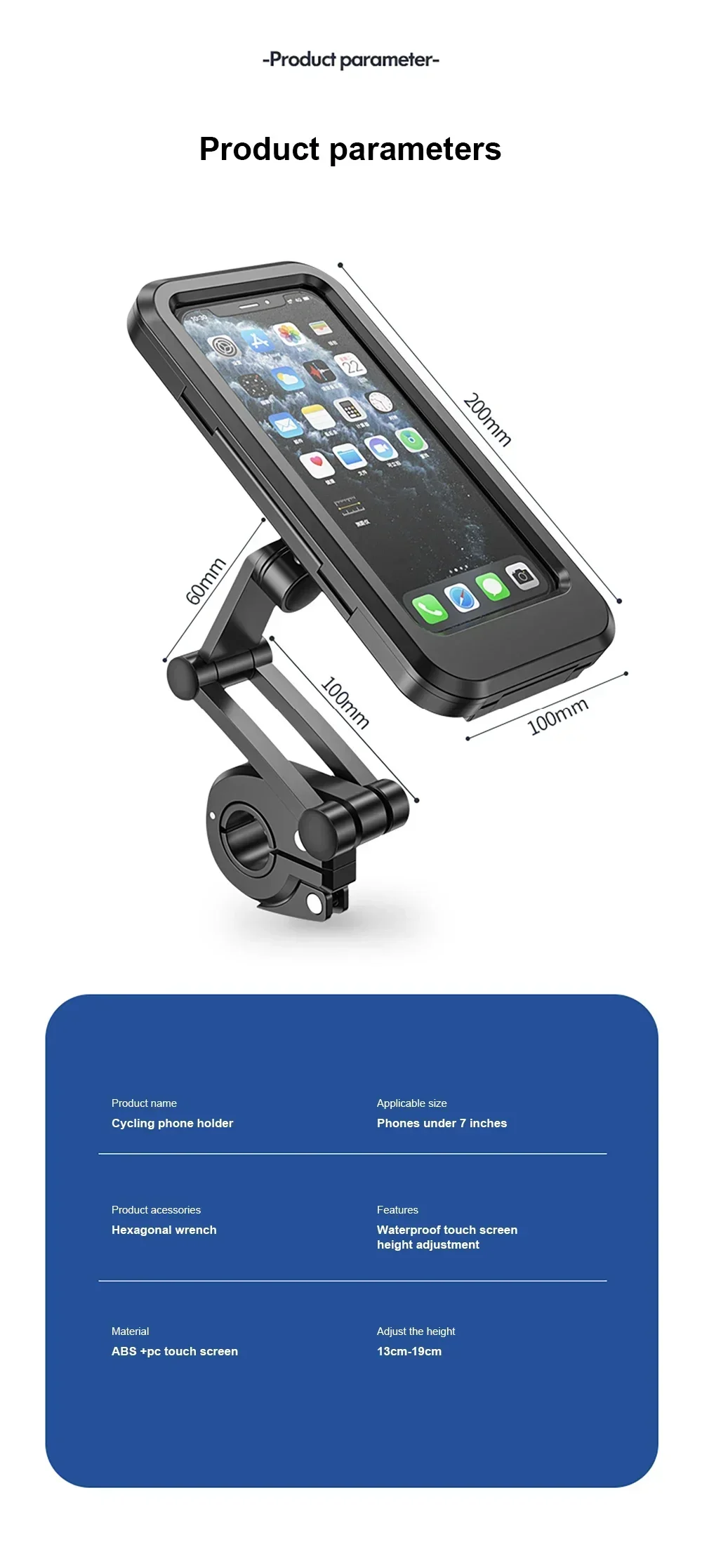 Universal Waterproof Motorcycle Bike Mobile Phone Holder Support Bicycle GPS 360° Swivel Adjustable Cellphone Holder