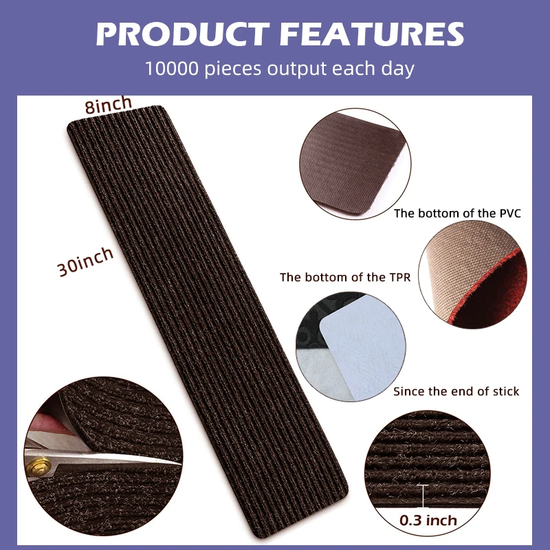 Durable Using Low Price  TPR Backing Polyester Non-Slip Staircase Step Tread Carpet Stair Treads Mats