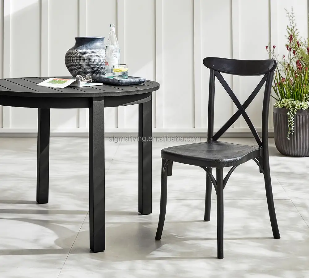 metal dining table and dining chair set black printed outdoor dining table set