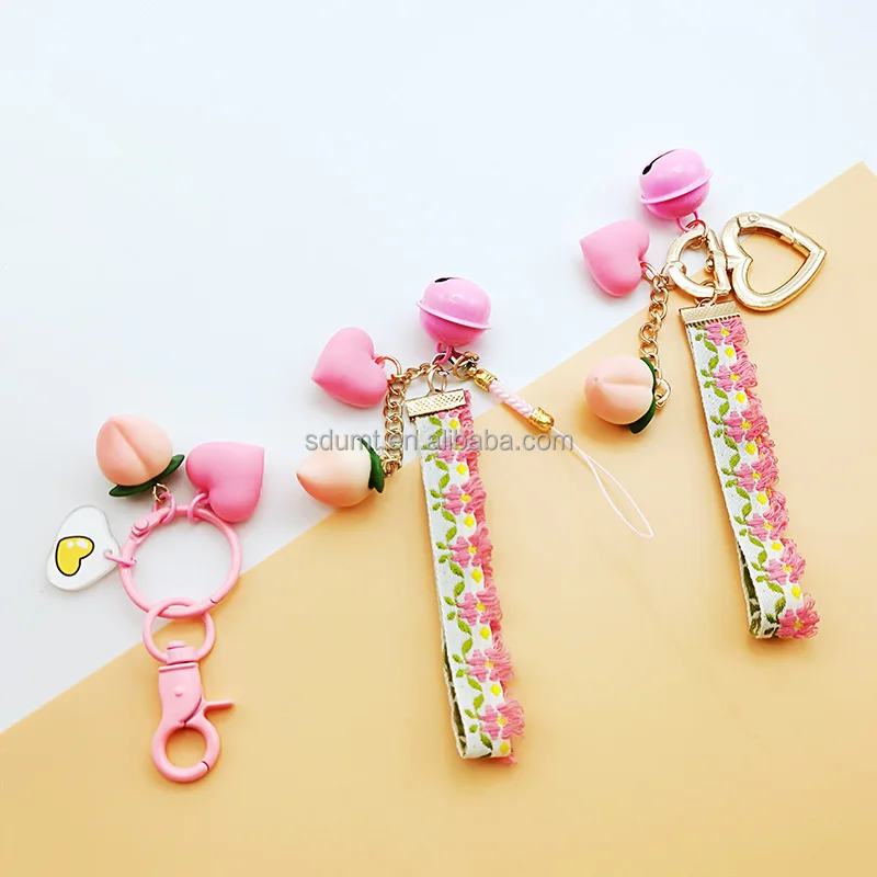 Cute Girl Flower Ball 3d Peach Charm Decor Wrist Rope Smart Phone ...