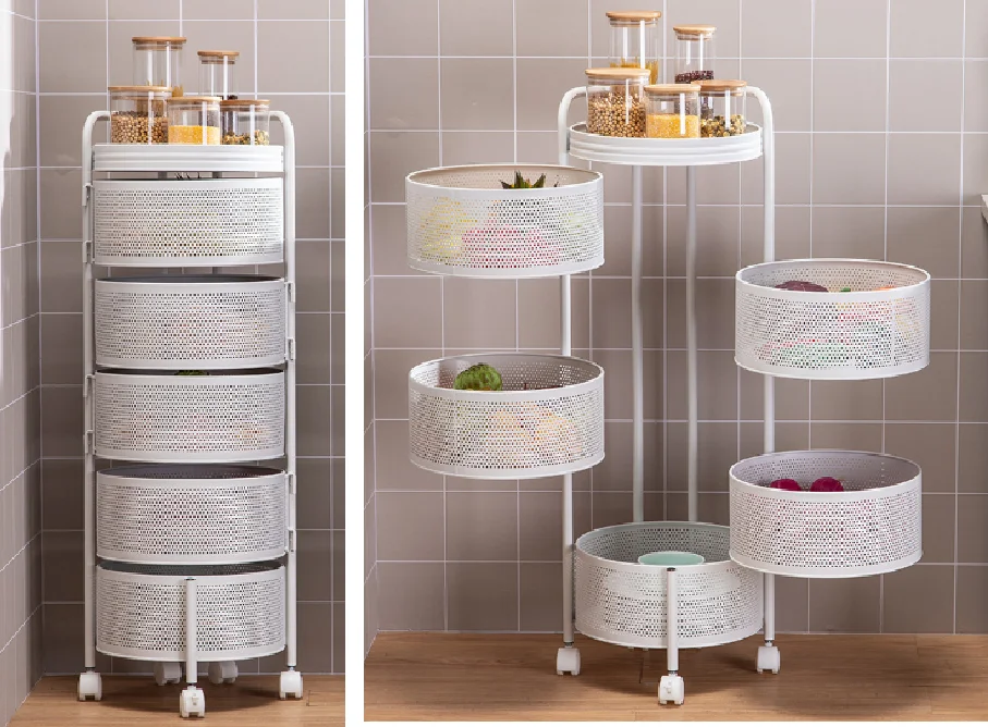 5 Layers Kitchen Multi-Layer Rotating Trolleys Living Fruit Vegetable Storage Rack