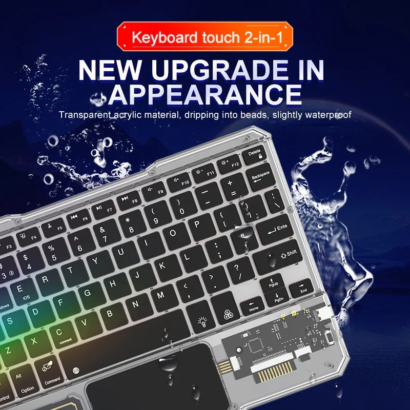New Acrylic Transparent Keyboard Wireless Colorful Keyboard Portable for ipad Tablet Rechargeable Keyboard