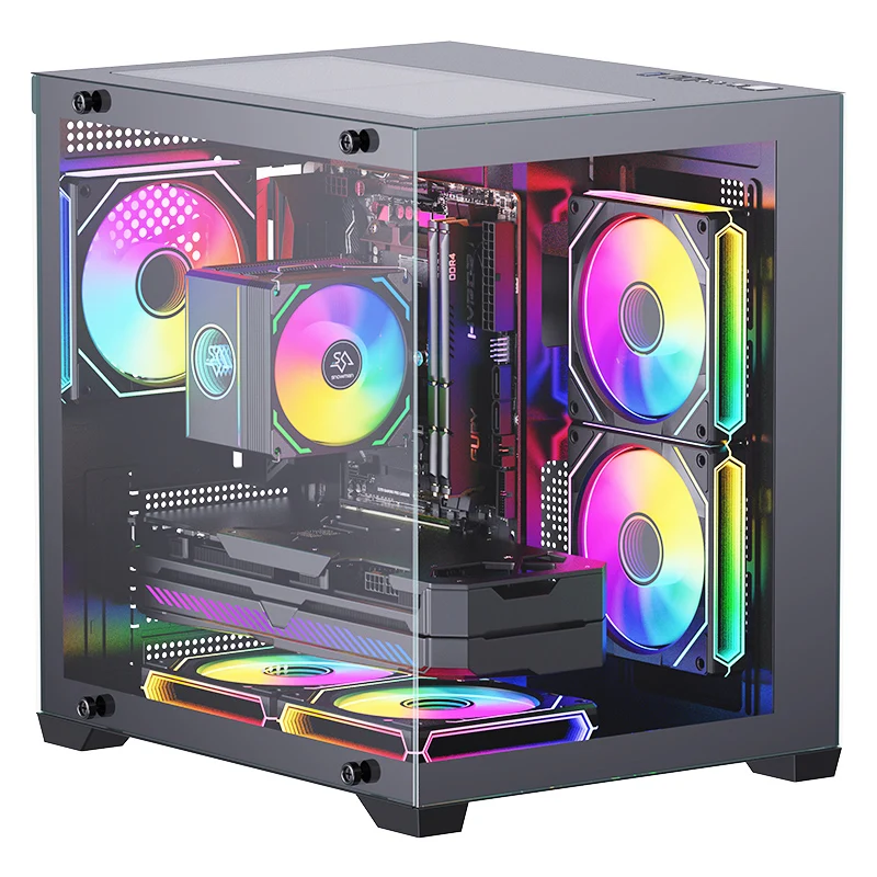 SNOWMAN 049 Mid Tower Gaming PC Case ATX Form Tempered Glass Air Flow Liquid Cooler Supports ARGB Lighting for ITX MATX Computer