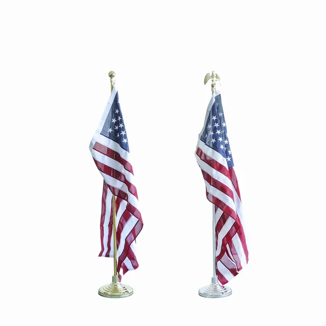 New Style Luxury 2.6m 3m Office Gold/Silver Indoor Telescoping National Flag Poles With plastic Base Stand
