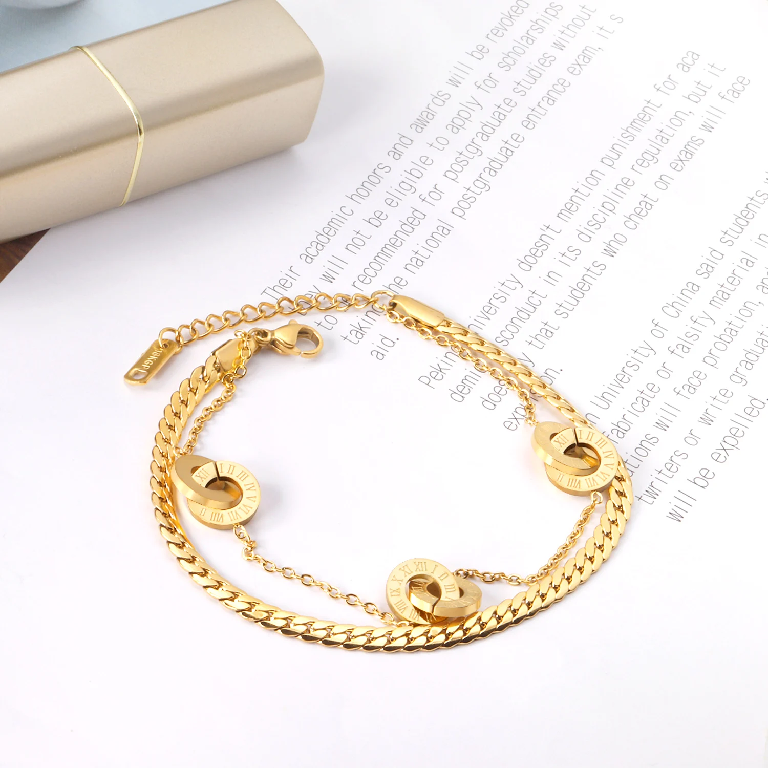 Personality Double Chain Stainless Steel Jewelry Bracelet 18k Gold ...