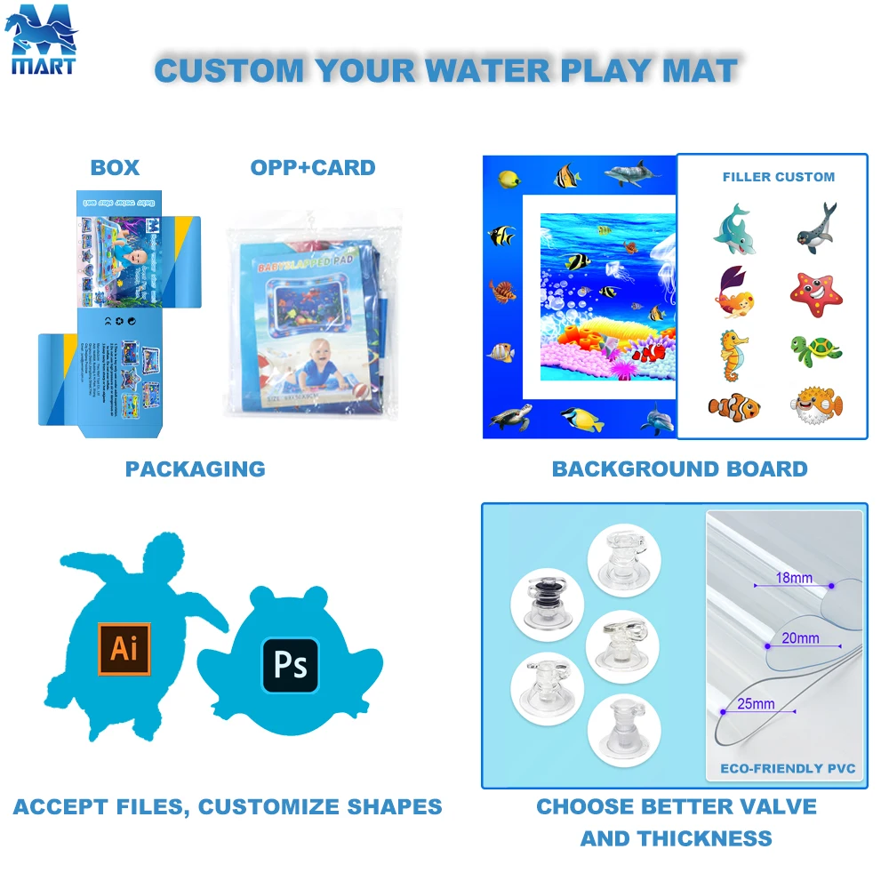 Mart New Design PVC Tummy Time Infant Mat Baby Water Mat Toys Kids Inflatable Water Play Mat