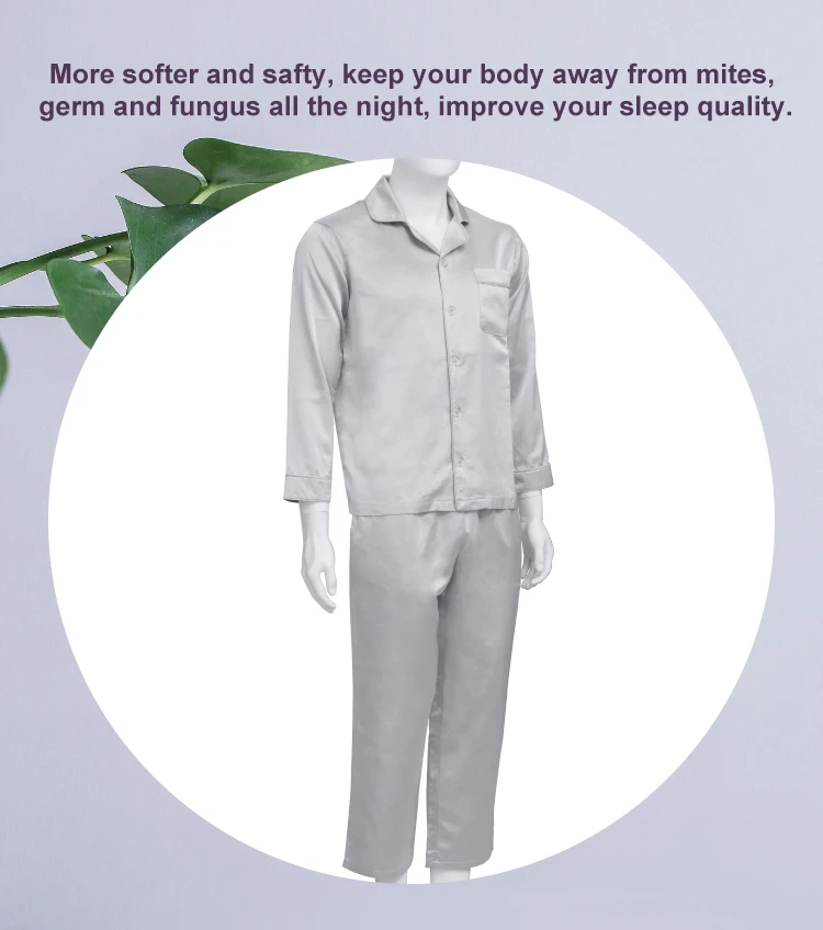 Custom logo soft double anti-microbial mulberry silk sleepwear pure silver fiber men pajamas