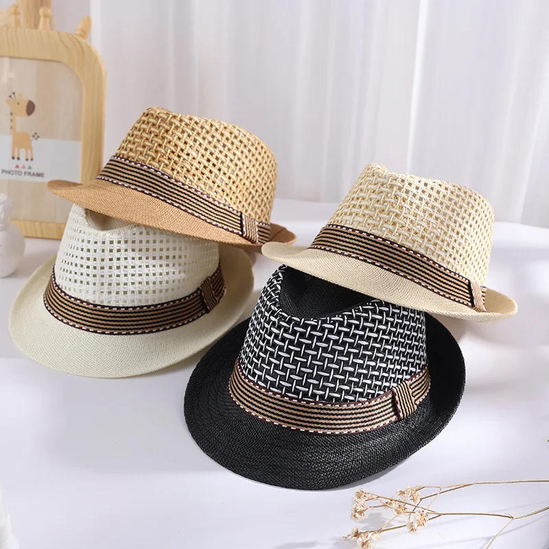 Children Kids Summer Beach Straw Hat Girls Boys Sunhat Jazz Panama Fedora  Hat Gangster Cap Outdoor Breathable Hats