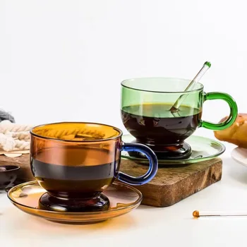 56H Retro glass mug heat-resistant color glass coffee cup