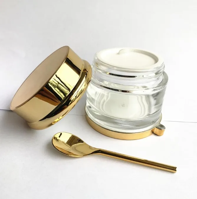 product 30g 50g 80g high quality moisturizing cream bottle glass mask cream jar with gold cap with gold spoon-29