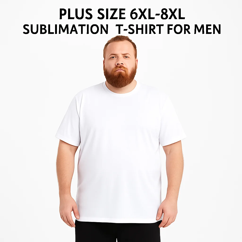 Men's Plus Size 6XL-8XL White Crew Neck T-Shirt - Blank Cotton