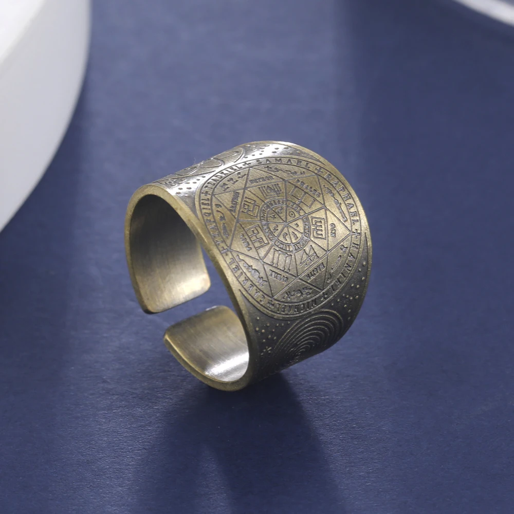 Seal of the 7 Archangels Protection Ring Amulet Metatron Cube Lilith Symbol the Secrets of King Solomon Vintage Jewelry