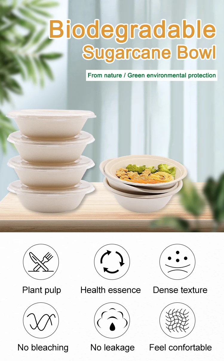 Hot Sale 32oz Round Biodegradable Compostable Round Sugarcane Bowl With ...