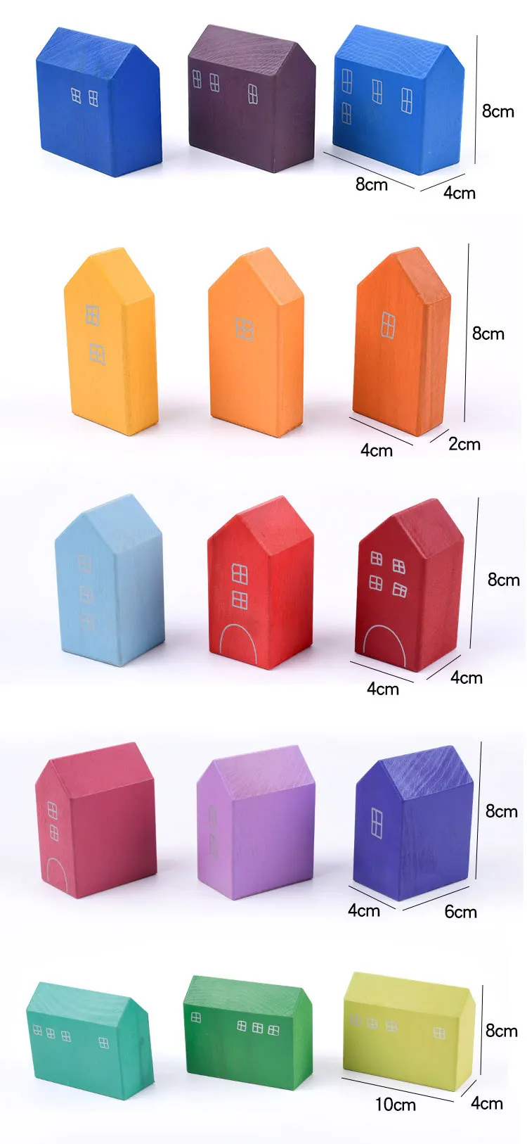 Rainbow Stacking Building Block Set 5pcs Solid Wood Montessori House & Tree Toys for Kids Blue Early Education Toys