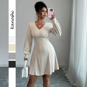 Elegant V-neck long sleeve short dress for women dress for fall 2026