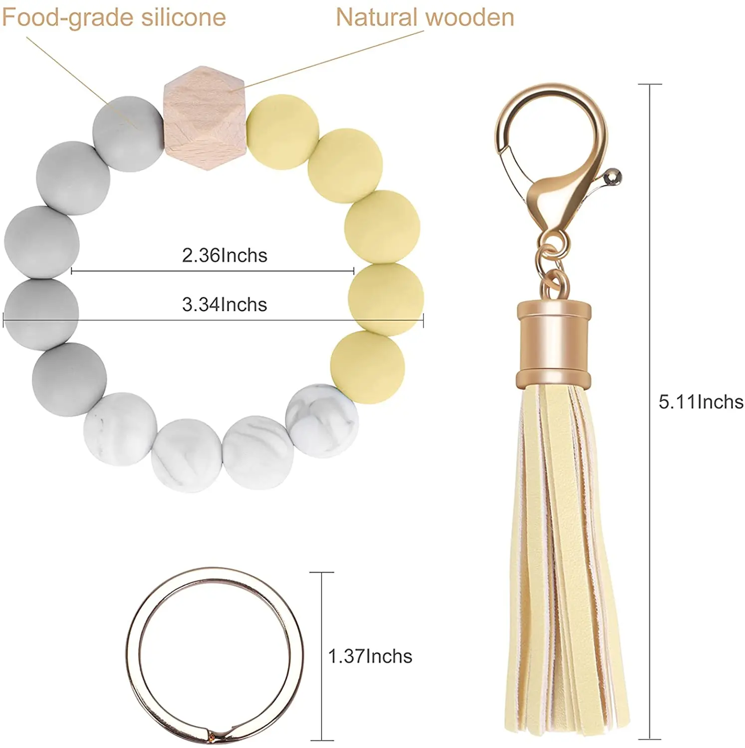 Ft275 Women Silicone Key Ring Bracelet Keychain Wristlet Silicone Bead