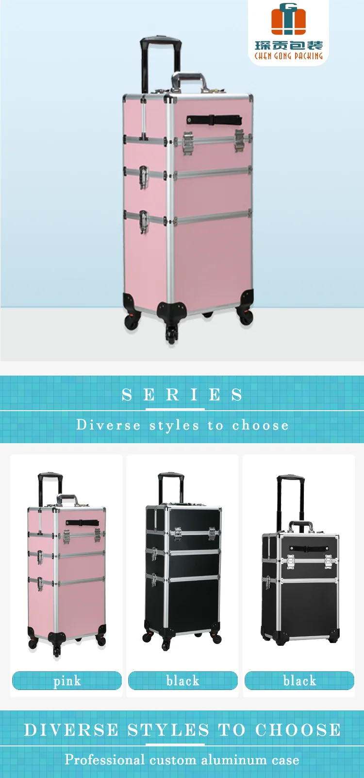 Supply High Capacity With Wheels Trolley Makeup Case Beauty Train Case