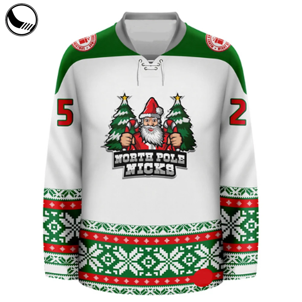 String Lace Neck Tackle Twill Female Fitted Official Christmas Custom Hockey Uniform Jerseys No Minimum