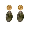 F178-Golden  round green earrings