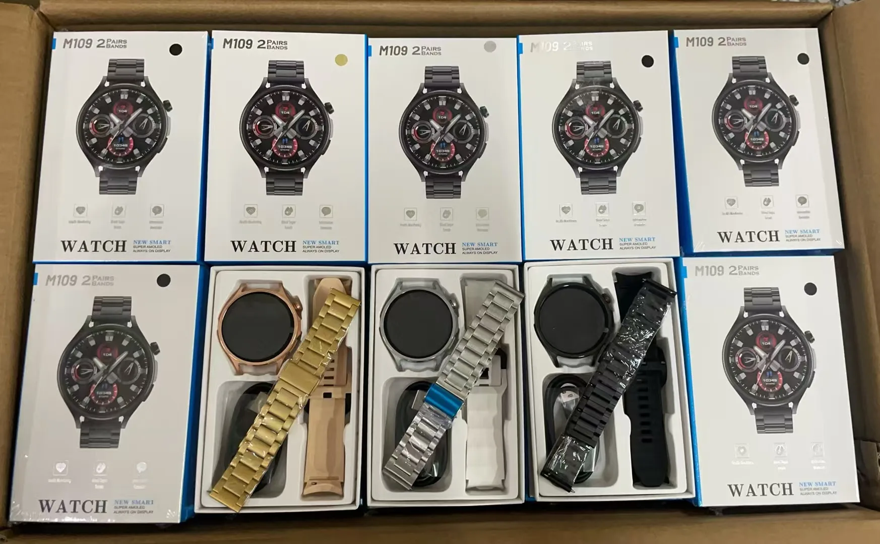 2024 Newest M109 Round Screen Smart Watch with Double Straps Reloj Fashion Band Smartwatch for IOS Android Mobile Phone