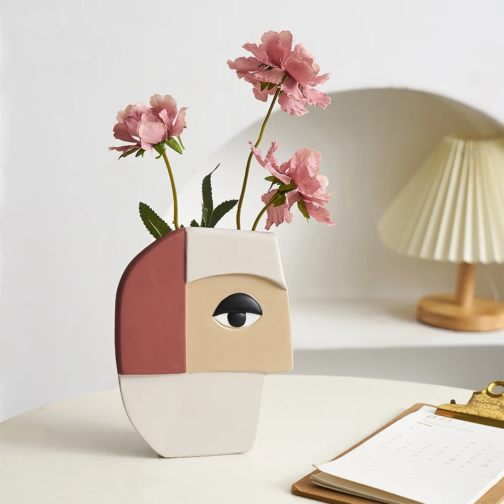 Modern minimalist home decoration resin flower arrangement abstract human face vase