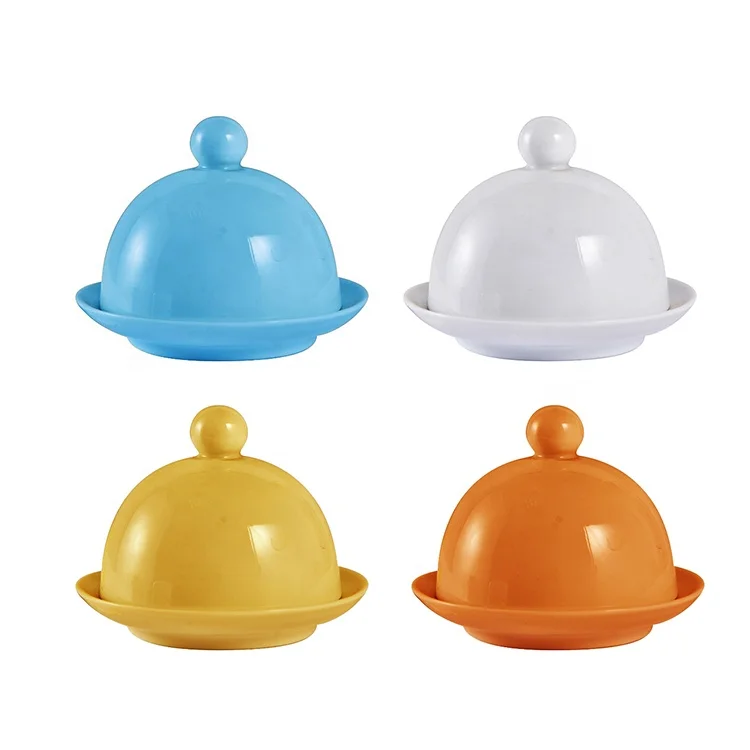 Bulk Wholesale Custom Unique Color Round Ceramic Butter Dish With Lid
