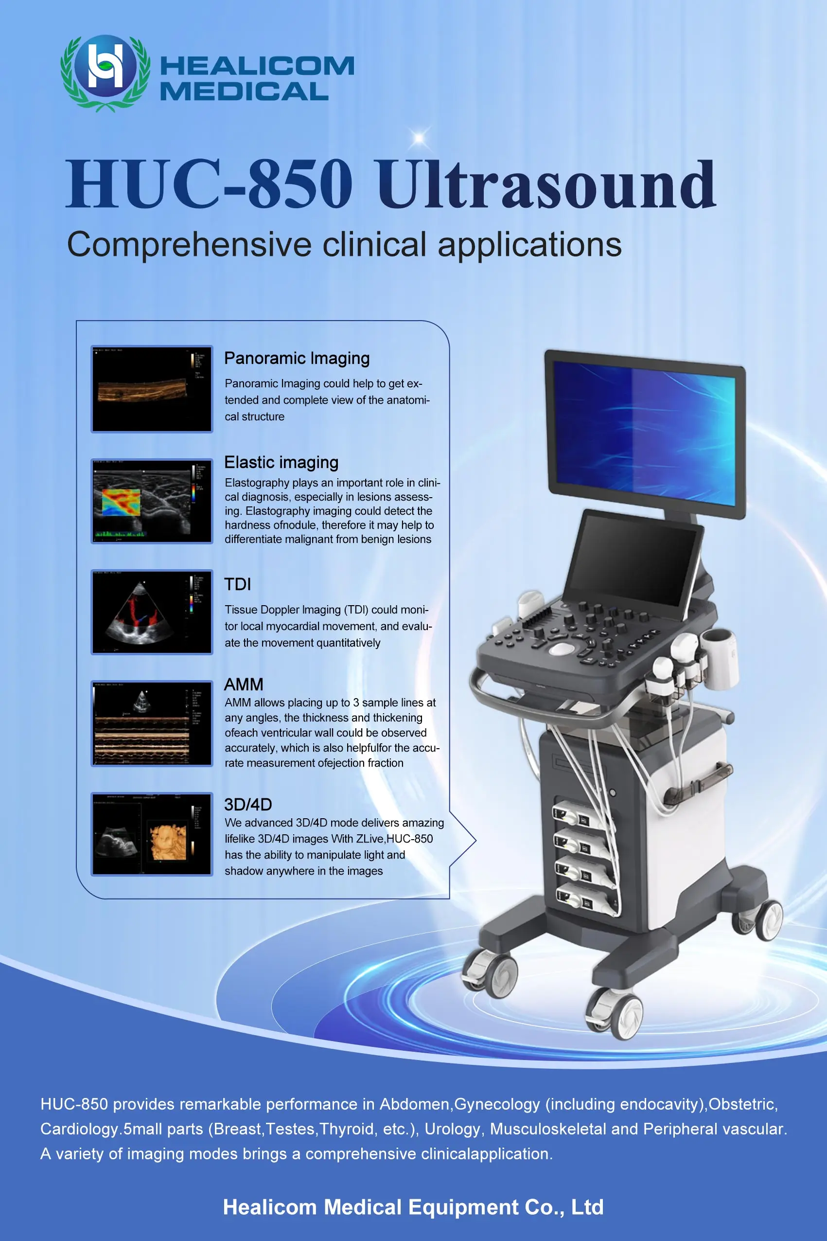High Quality 13.3 Inch Touch Screen 4D Trolley Color Doppler Ultrasound Ultrasound Machine manufacture