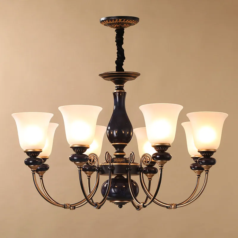 European-American Style Creative Retro Minimalist Ceramic Iron Glass LED Chandelier Dual-Purpose Installation for Bedroom Study