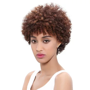 Hot Sell African Lady Short Hair With Curly Wigs Shaggy Mixed Colors Bob Synthetic Hair Wig Headgear