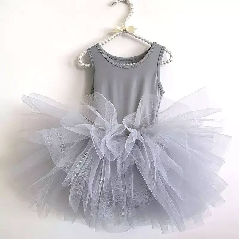 Korean New Boutique Linen Cotton Sleeveless Solid Color Baby Girls Cotton Princess Pleated Skirt Dresses Children Kids Clothing