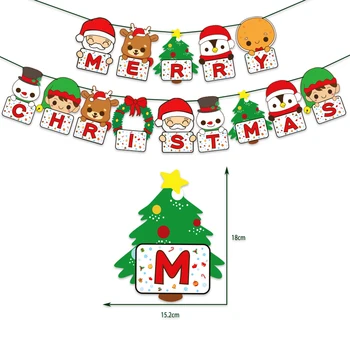 Christmas Themed Party Decorations Merry Christmas paper Banner Animated Snowman penguin Santa Elk pull Flags Party Supplies